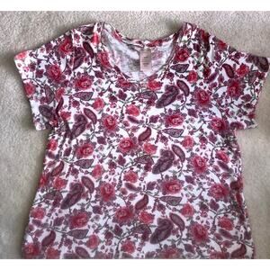 Philosophy Pima Cotton Short Sleeve Pink Floral Top Women's XL